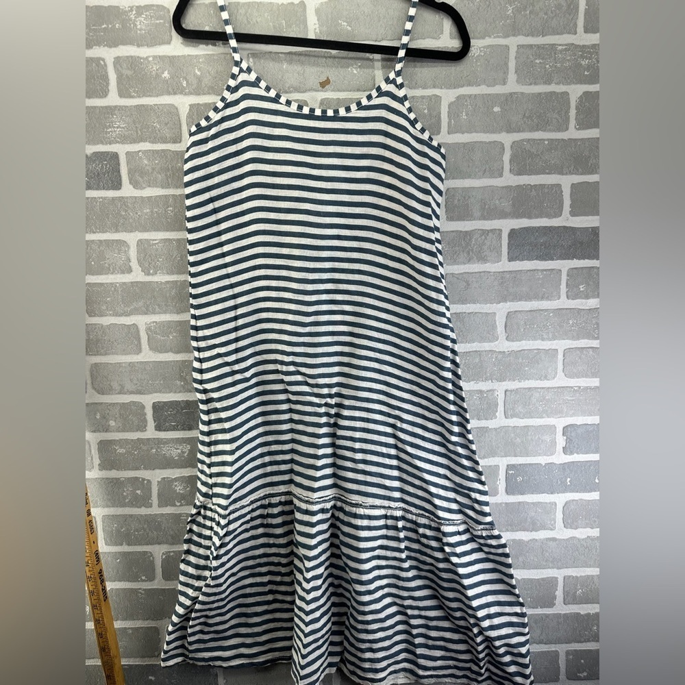 Francesca Bettini Navy Blue White Striped‎ Linen Midi Dress Size Small - Picture 4 of 6